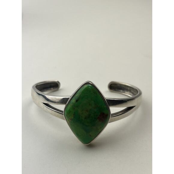 NK Thailand Sterling Silver Cuff Bracelet Green Turquoise Southwest Style - Picture 3 of 7